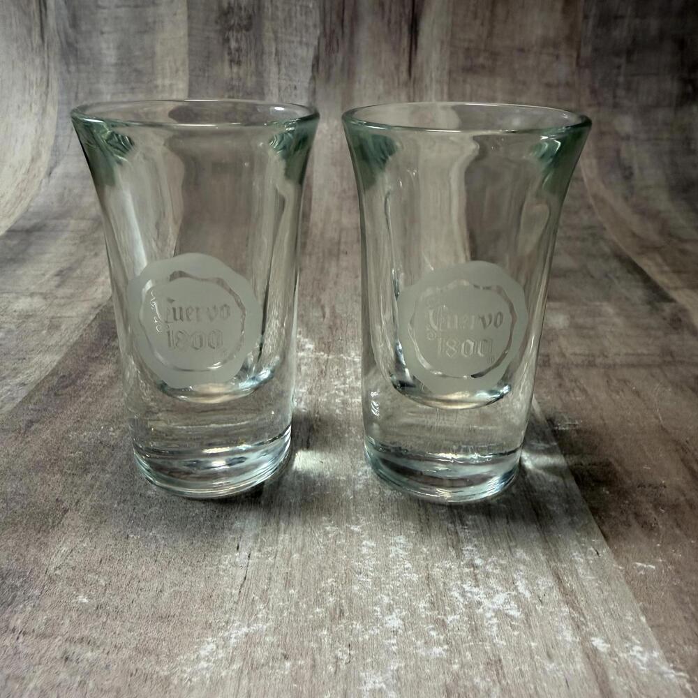 Set of 2 Jose Cuervo 1800 Etched 2 7/8" Clear Shot Glasses "Cuervo 1800"
